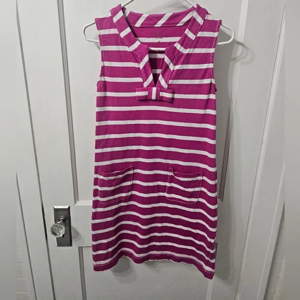 Kate Spade Pink and White Striped Sleeveless Dress With Bow And Pockets Sz M